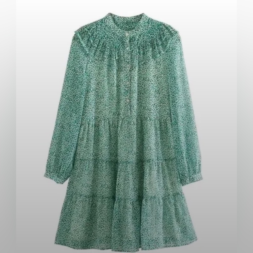 ZARA turquoise long sleeve micro floral dress SIZE SMALL